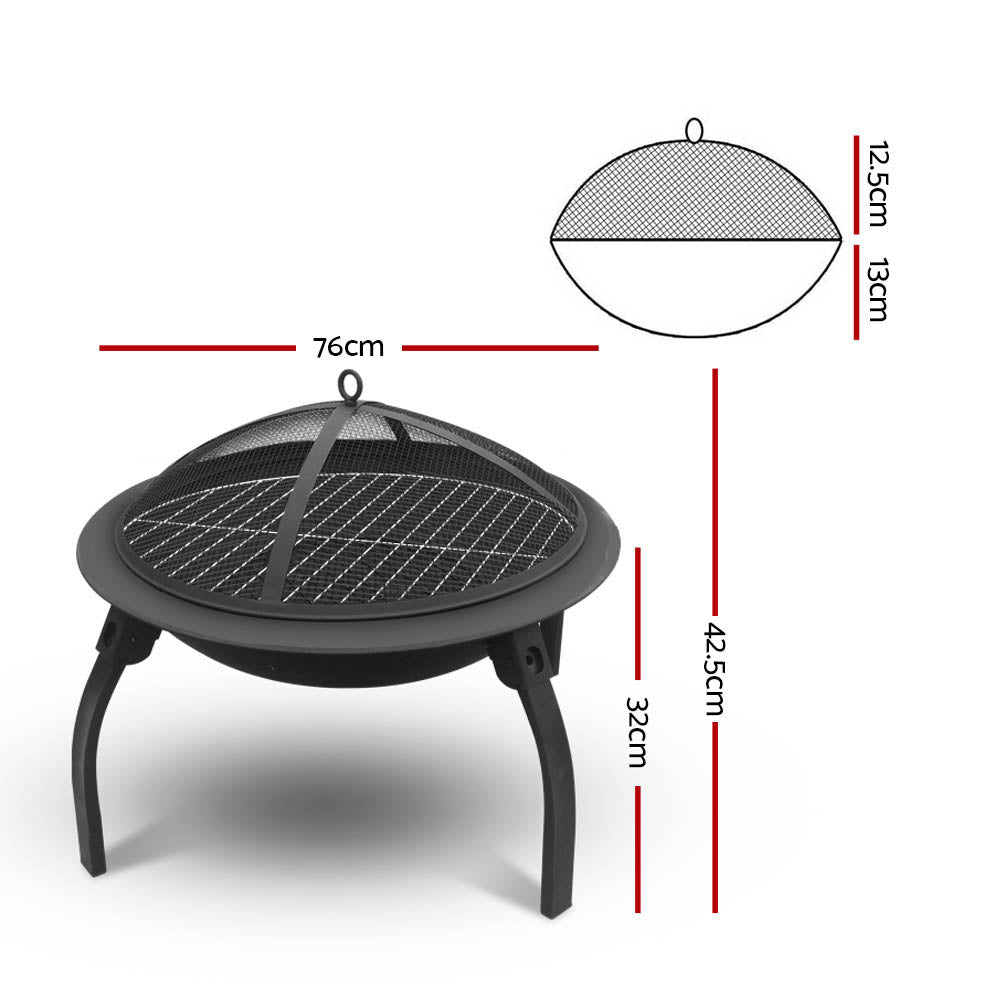 Grillz 30 Inch Portable Foldable Outdoor Fire Pit Fireplace