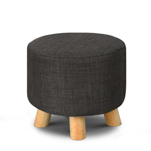 Artiss Pine Wood Round Ottoman Foot Stool - Charcoal
