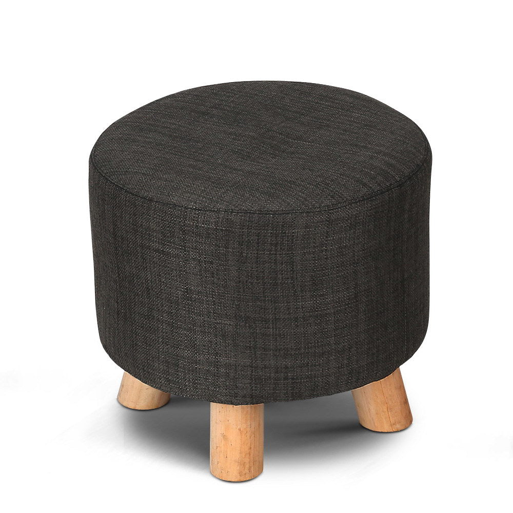 Artiss Pine Wood Round Ottoman Foot Stool - Charcoal