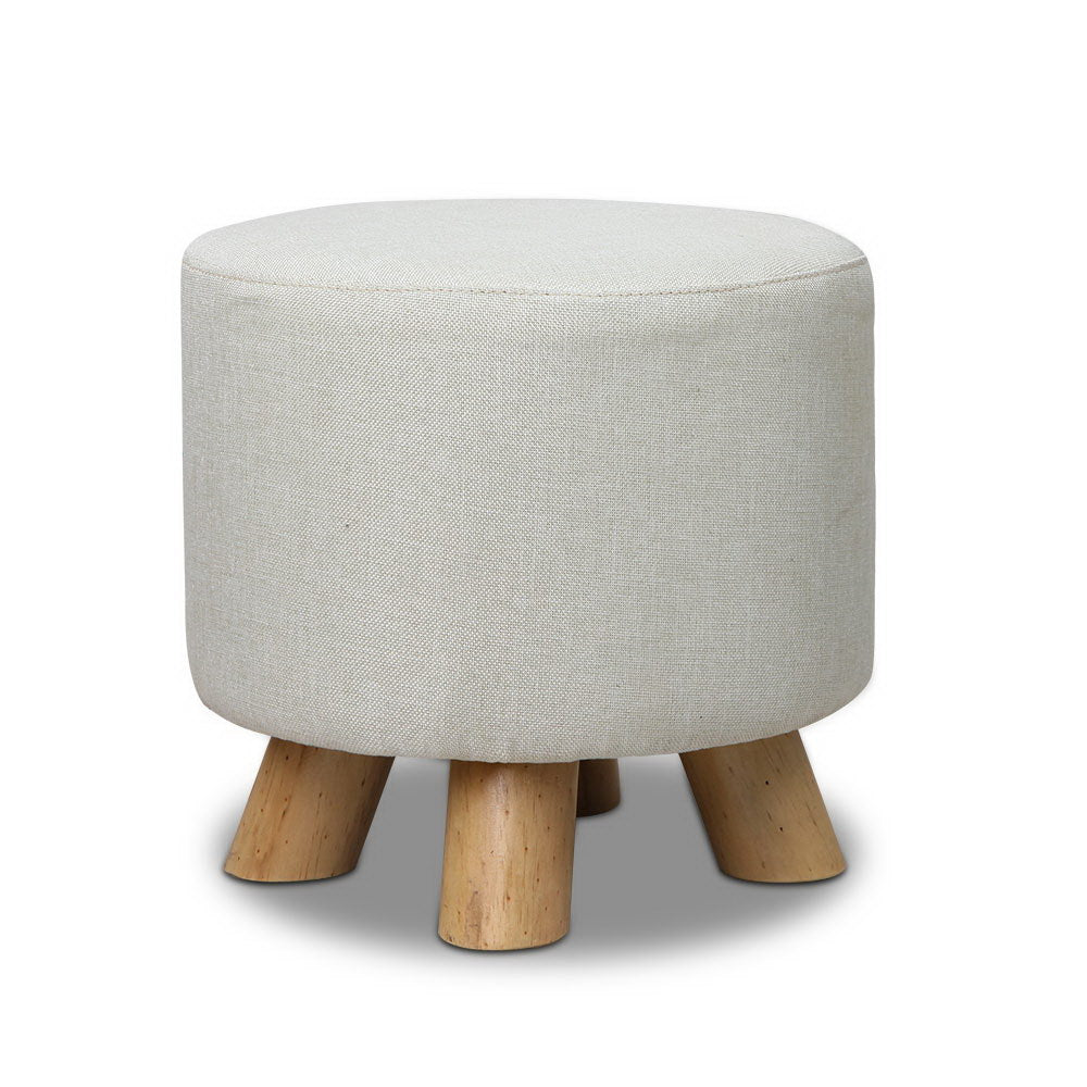 Artiss Fabric Round Ottoman - Light Beige