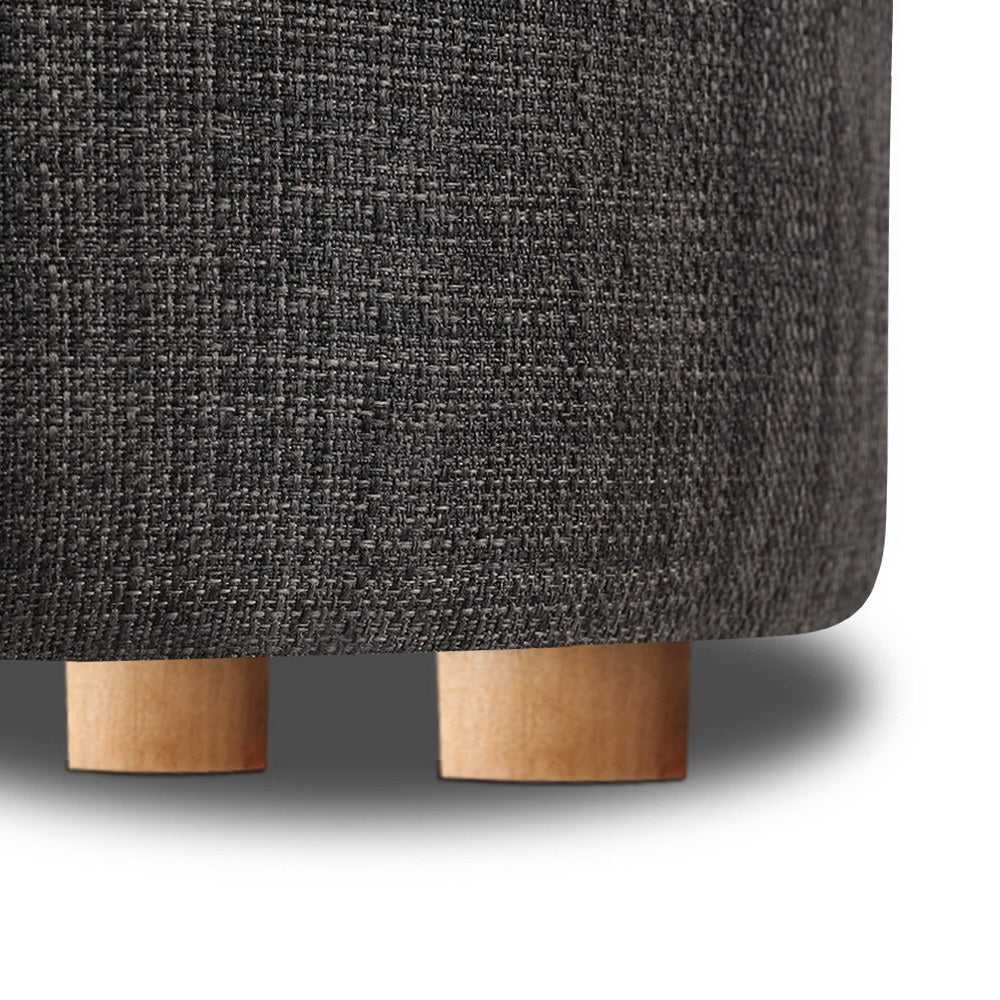 Artiss Pine Wood Round Ottoman Foot Stool - Charcoal