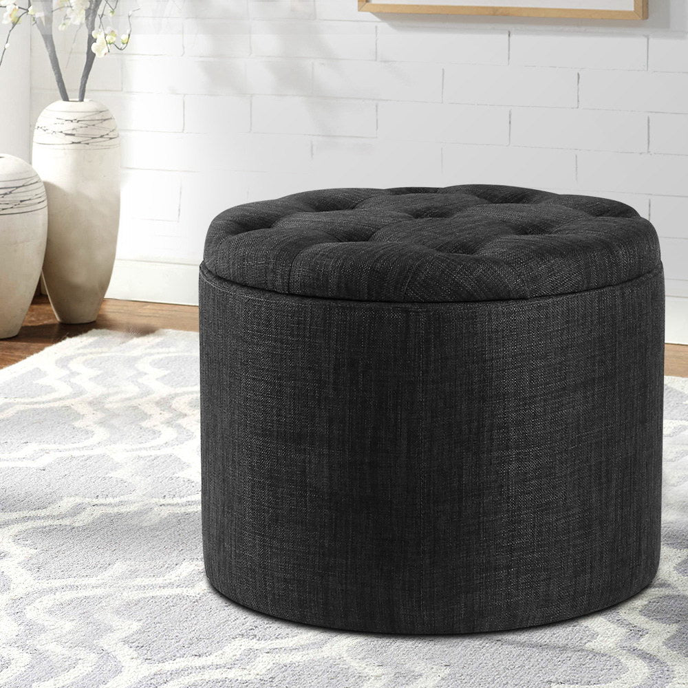 Artiss Storage Ottoman Footstool Foot Rest Stool Fabric Charcoal