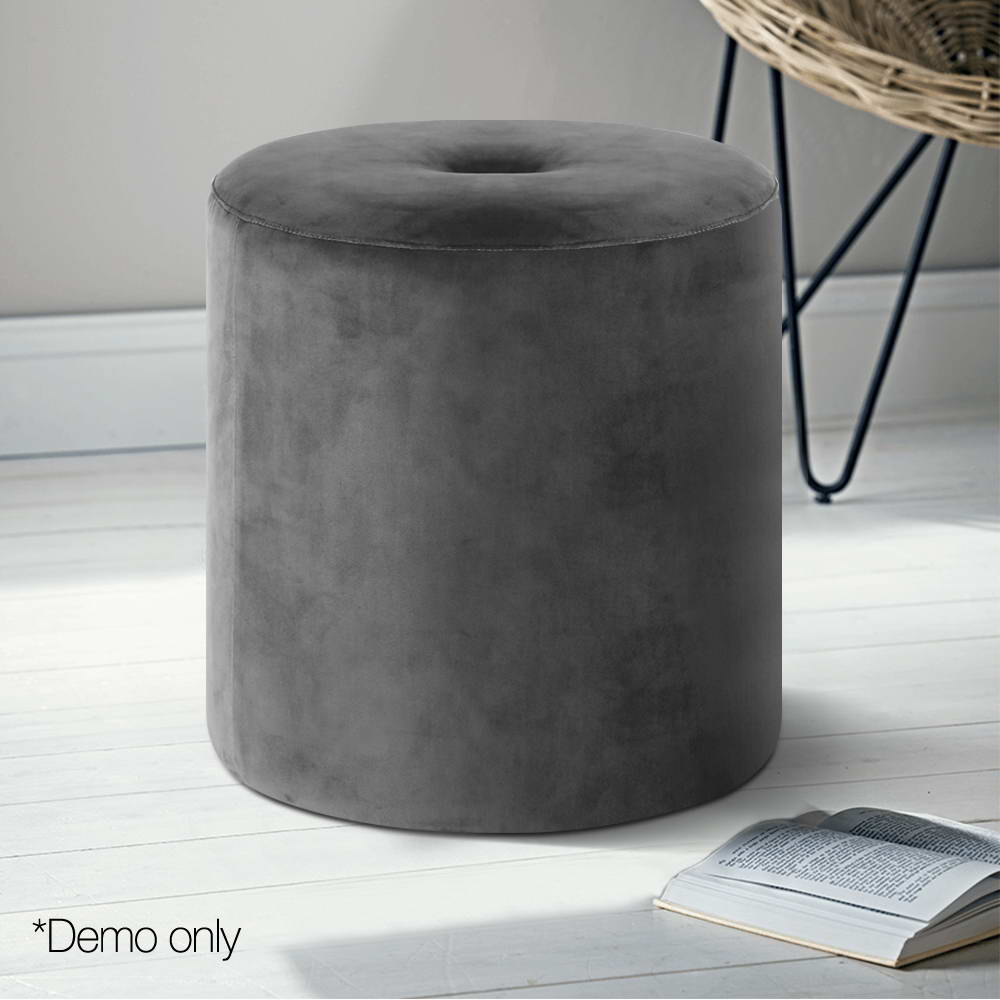 Artiss Round Velvet Ottoman - Grey