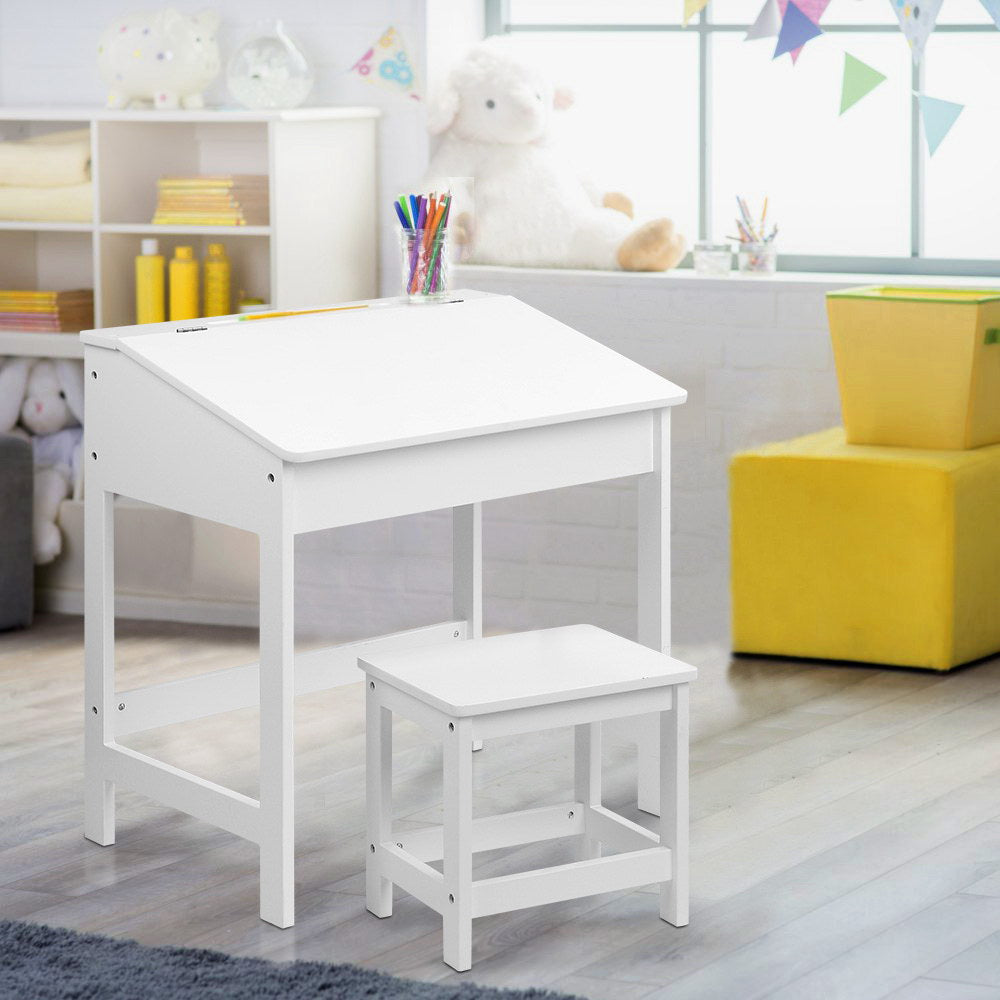 Artiss Kids Lift-Top Desk and Stool - White