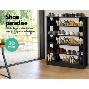 Artiss Shoe Cabinet Shoes Organiser Storage Rack 30 Pairs Black Shelf Wooden