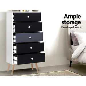 Artiss 5 Chest of Drawers Dresser Table Tallboy Storage Cabinet Furniture Black
