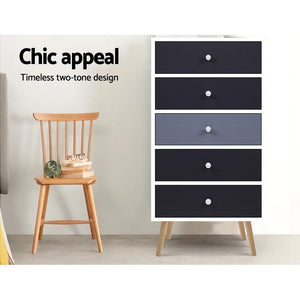 Artiss 5 Chest of Drawers Dresser Table Tallboy Storage Cabinet Furniture Black