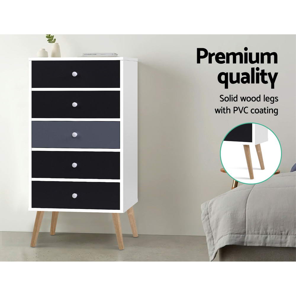 Artiss 5 Chest of Drawers Dresser Table Tallboy Storage Cabinet Furniture Black