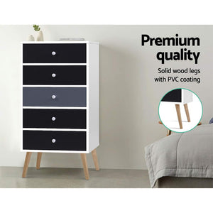 Artiss 5 Chest of Drawers Dresser Table Tallboy Storage Cabinet Furniture Black