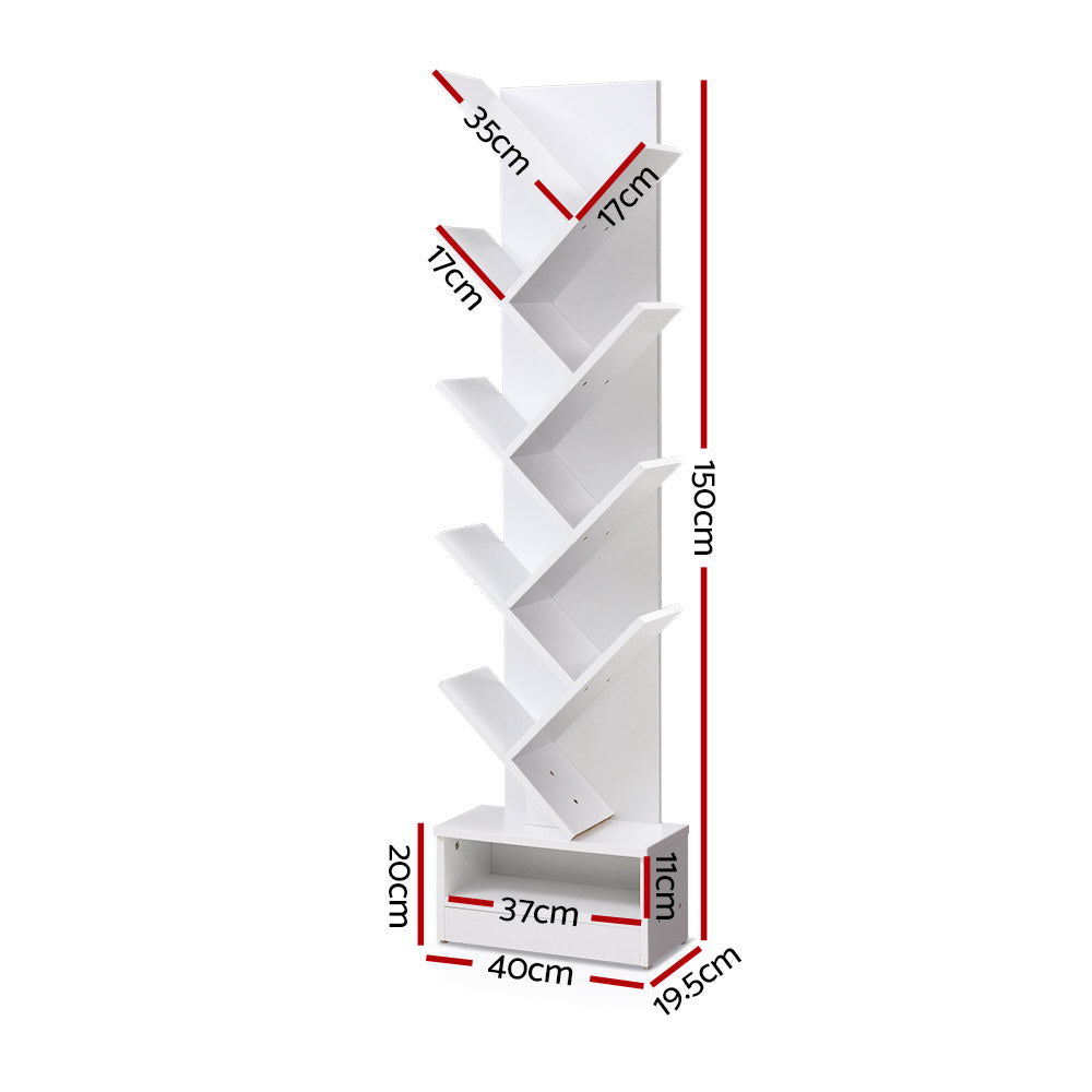 Artiss Display Shelf 9-Shelf Tree Bookshelf Book Storage Rack Bookcase White