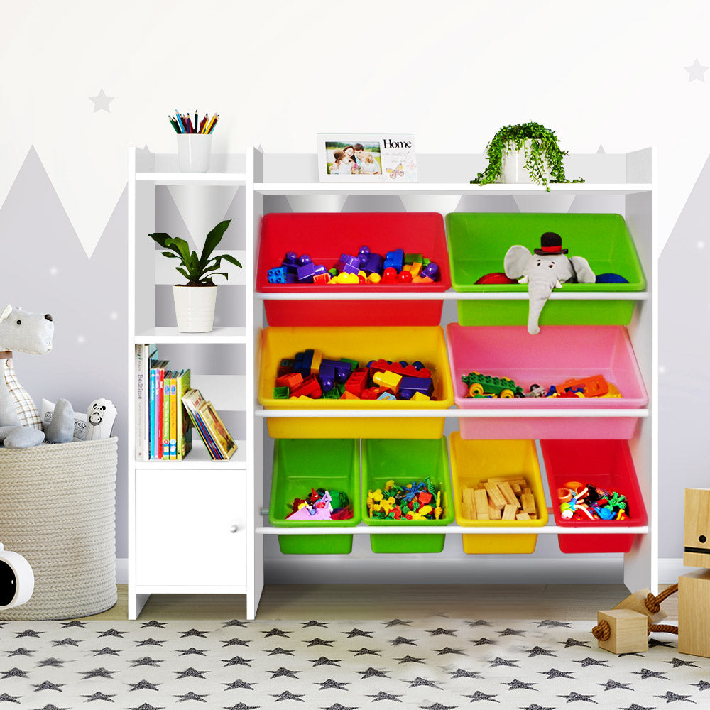 Keezi 8 Bins Kids Toy Box Storage Organiser Display Bookshelf Drawer Cabinet