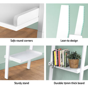 Artiss 5 Tier Wooden Ladder Wall Shelf Rack - White