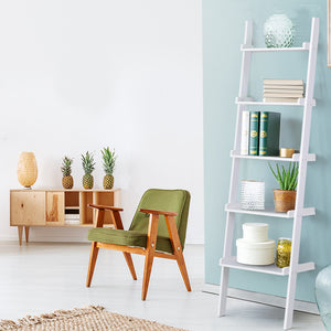 Artiss 5 Tier Wooden Ladder Wall Shelf Rack - White