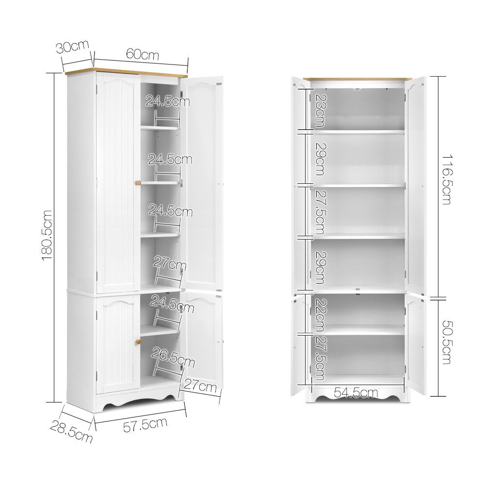 Artiss 6 Tier Wooden Kitchen Pantry Cabinet - White