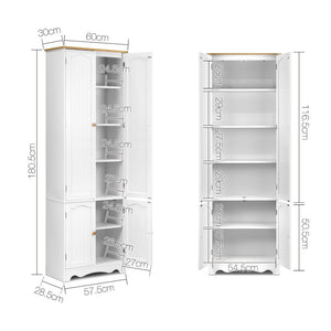 Artiss 6 Tier Wooden Kitchen Pantry Cabinet - White