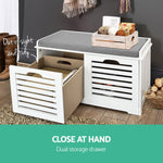 Artiss Fabric Shoe Bench with Drawers - White & Grey
