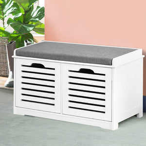 Artiss Fabric Shoe Bench with Drawers - White & Grey