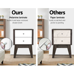 Artiss Bedside Table with Drawers - White & Dark Grey 