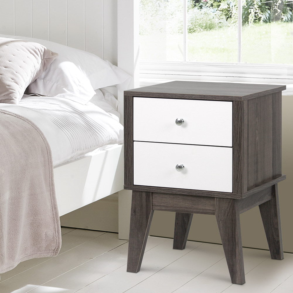 Artiss Bedside Table with Drawers - White & Dark Grey 