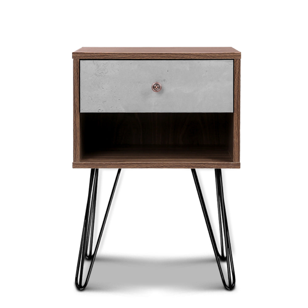 Artiss Bedside Table with Drawer - Grey & Walnut