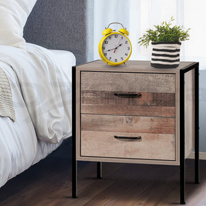 Artiss Bedside Table Drawers Nightstand Metal Oak