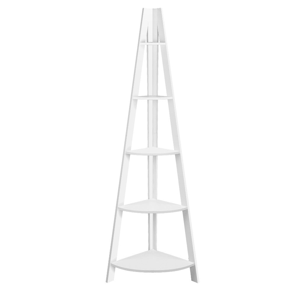 Artiss 5 Tier Corner Ladder Bookshelf - White