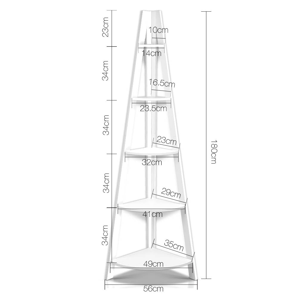 Artiss 5 Tier Corner Ladder Bookshelf - White