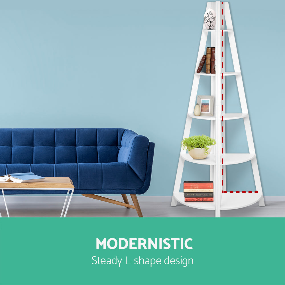 Artiss 5 Tier Corner Ladder Bookshelf - White