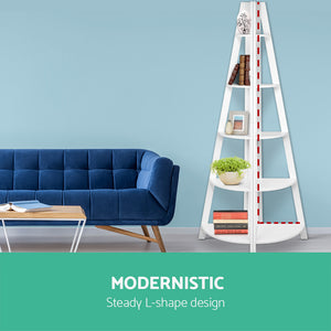 Artiss 5 Tier Corner Ladder Bookshelf - White
