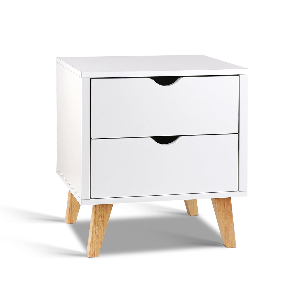 Artiss 2 Drawer Wooden Bedside Tables - White