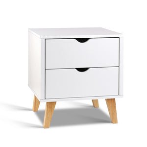 Artiss 2 Drawer Wooden Bedside Tables - White