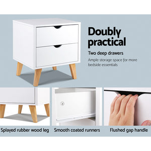 Artiss 2 Drawer Wooden Bedside Tables - White