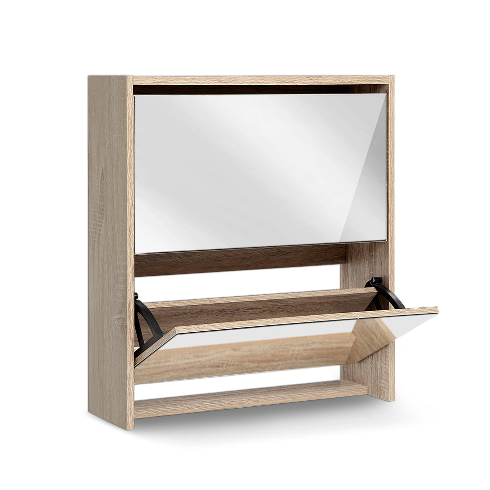 Artiss Mirrored Wooden Shoe Cabinet Rack