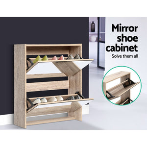 Artiss Mirrored Wooden Shoe Cabinet Rack