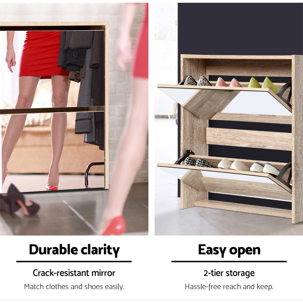 Artiss Mirrored Wooden Shoe Cabinet Rack