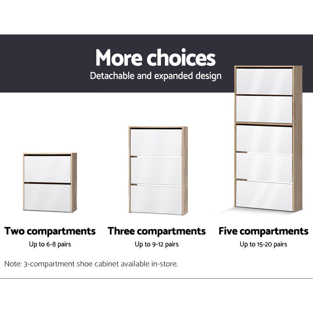 Artiss Mirrored Wooden Shoe Cabinet Rack