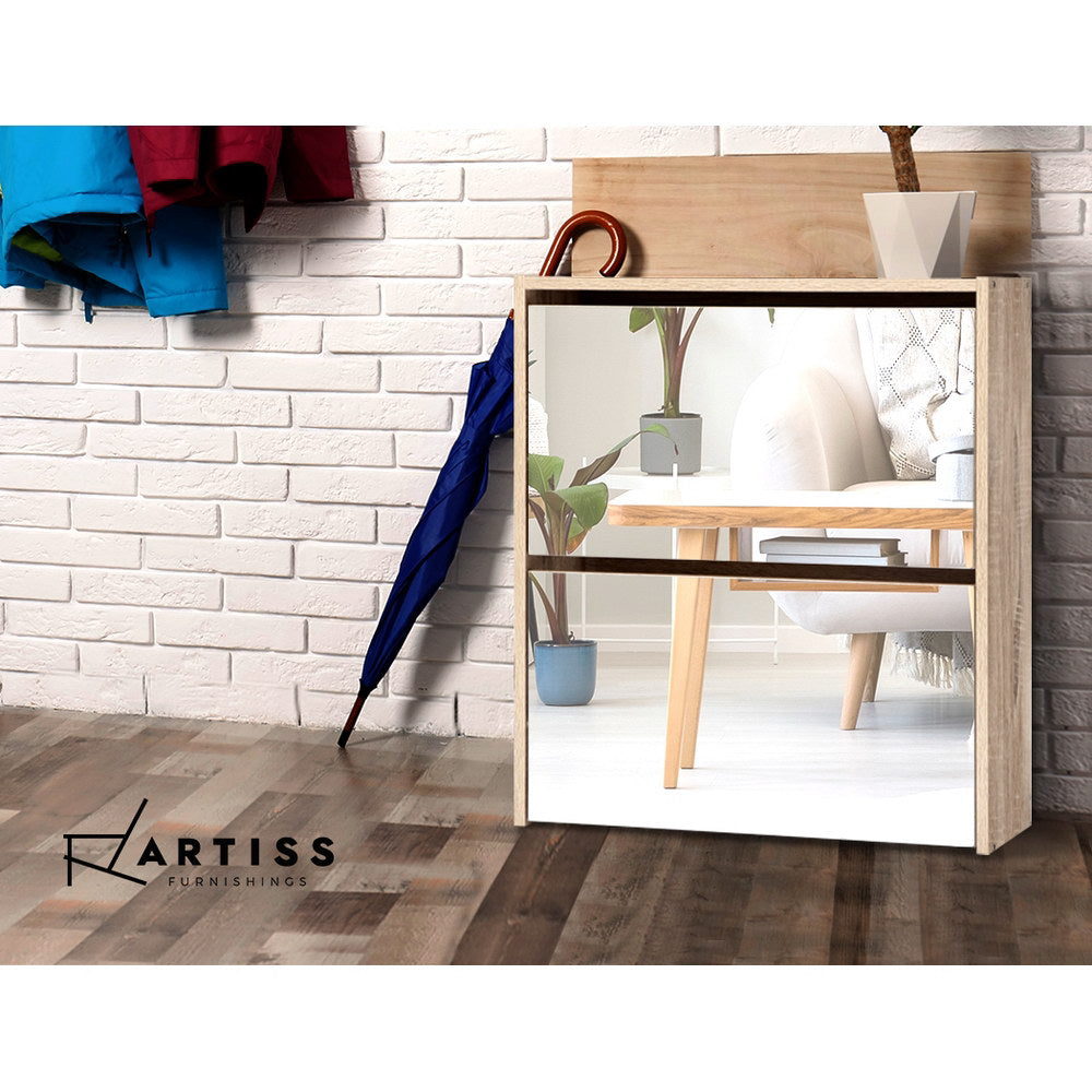 Artiss Mirrored Wooden Shoe Cabinet Rack