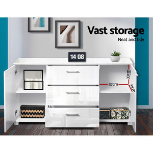 Artiss High Gloss Sideboard Storage Cabinet Cupboard - White