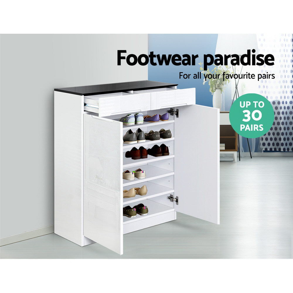 Artiss High Gloss Shoe Cabinet Rack- Black & White