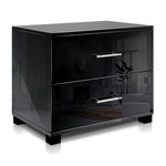 Artiss High Gloss Two Drawers Bedside Table - Black
