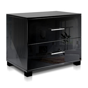 Artiss High Gloss Two Drawers Bedside Table - Black