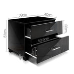 Artiss High Gloss Two Drawers Bedside Table - Black