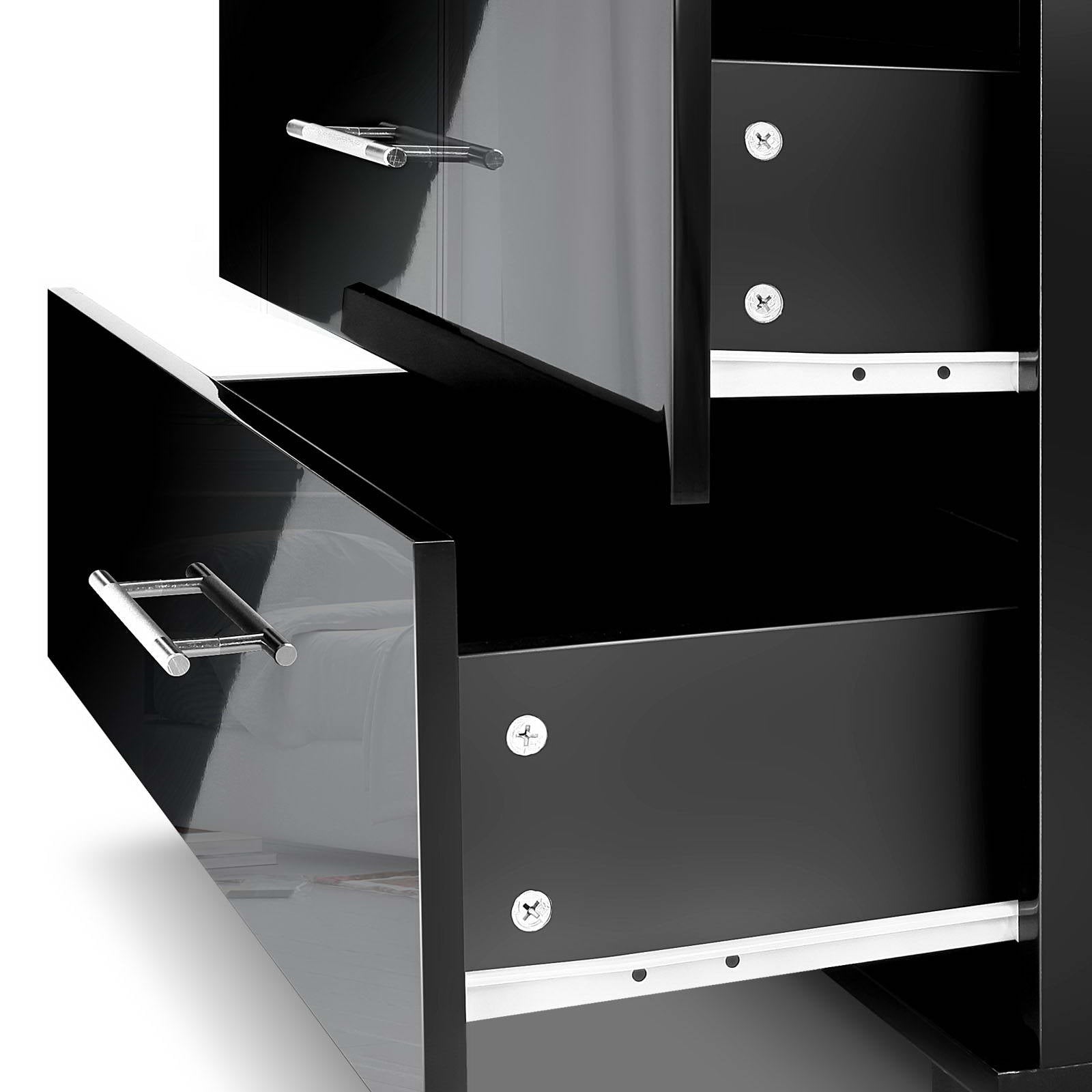 Artiss High Gloss Two Drawers Bedside Table - Black