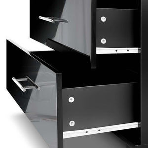 Artiss High Gloss Two Drawers Bedside Table - Black