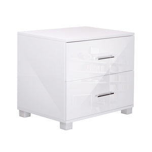 Artiss High Gloss Two Drawers Bedside Table - White
