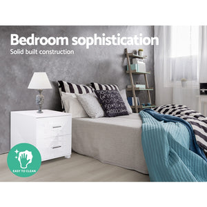 Artiss High Gloss Two Drawers Bedside Table - White