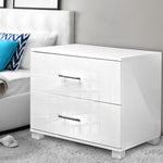 Artiss High Gloss Two Drawers Bedside Table - White