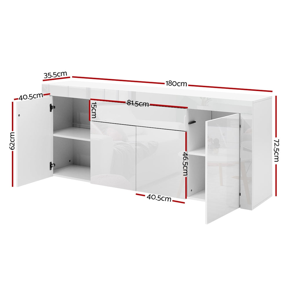 Artiss Buffet Sideboard Cabinet High Gloss Storage 4 Doors Cupboard Hall White