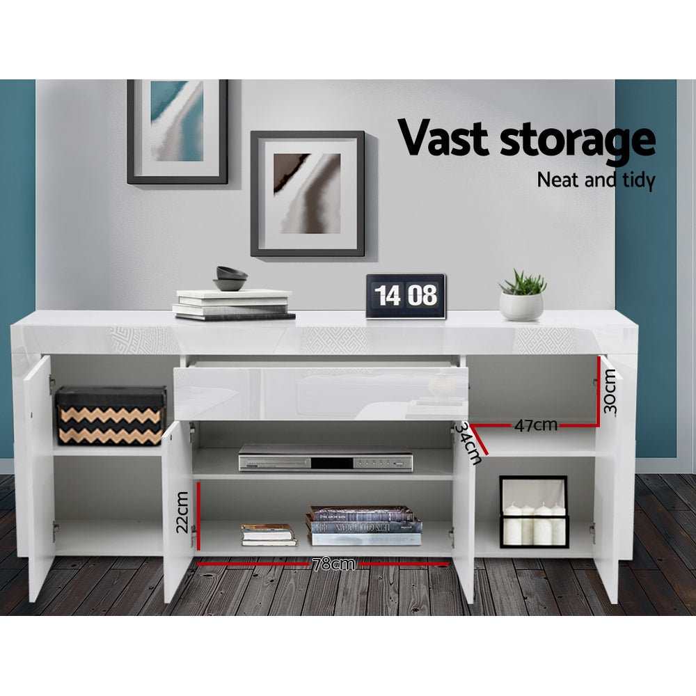 Artiss Buffet Sideboard Cabinet High Gloss Storage 4 Doors Cupboard Hall White