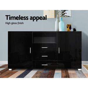 Artiss Buffet Sideboard Cabinet High Gloss Storage Cupboard Black Doors Drawers